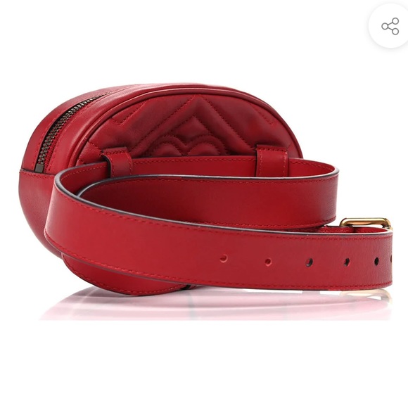 💯% Auth Gucci MARMONT 2.0 WOMEN'S RED MATELASSE LEATHER BELT BAG 🌹❣️💋 85cm - Picture 2 of 7